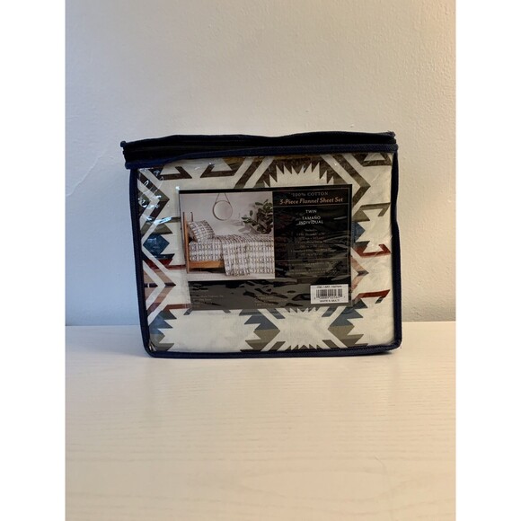 Pendleton Twin Flannel Sheet Set 3 PC Cotton Washable White S. Multi Aztec NEW - Picture 3 of 10